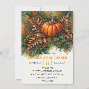 Thanksgiving Dinner Pumpkin & Autumn Leaves Invitation