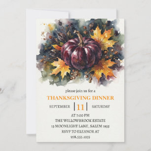 Thanksgiving Dinner Pumpkin & Autumn Leaves Invitation