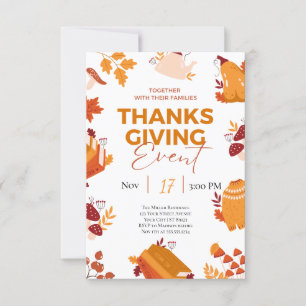 Thanksgiving Dinner Pumpkin & Autumn Leaves Invitation