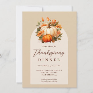 Thanksgiving Dinner Pumpkin Floral Script Arch Invitation