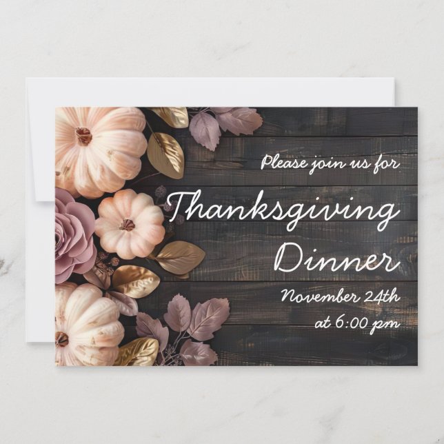 Thanksgiving Dinner Pumpkin Invitation Rustic (Front)