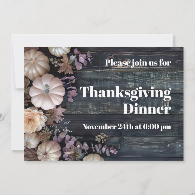 Thanksgiving Dinner Pumpkin Invitation Rustic (Front)