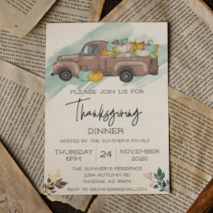 Thanksgiving Dinner Pumpkin Truck Watercolor Invitation