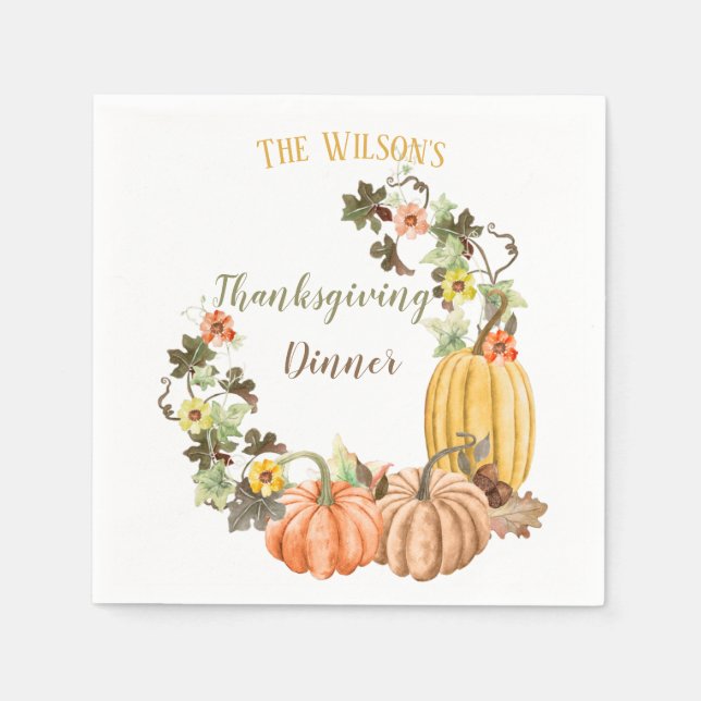 Thanksgiving Dinner Pumpkin Vines Napkins (Front)