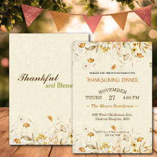 Thanksgiving Dinner Rustic Florals Custom Invitation