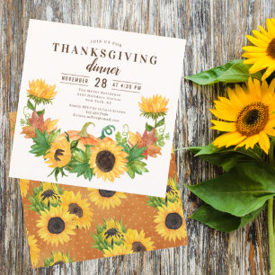 Thanksgiving Dinner Rustic Sunflower Pumpkin Invitation