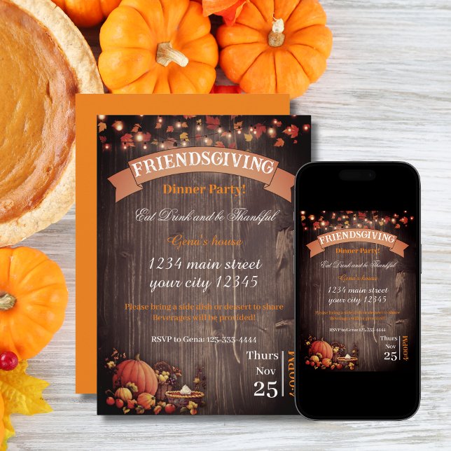 Thanksgiving Dinner - Rustic Woods pumpkin  Holiday Card (friends giving )