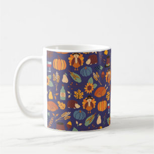 Thanksgiving dinner seamless vintage pattern with coffee mug