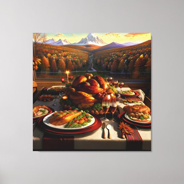 Thanksgiving Dinner Table Autumn Landscape Canvas Print (Front)