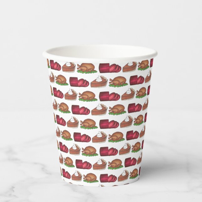 Thanksgiving Dinner Turkey Cranberry Pumpkin Pie Paper Cups (Front)