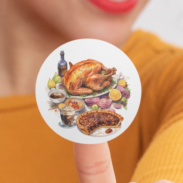 Thanksgiving Dinner Turkey Pie Classic Round Sticker (Creator Uploaded)