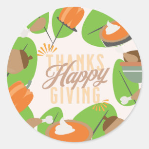 Thanksgiving Dinner Turkey Pumpkin Fall Greenery  Classic Round Sticker