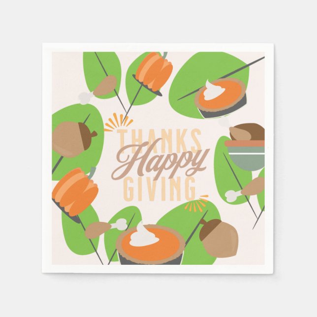 Thanksgiving Dinner Turkey Pumpkin Fall Greenery Napkin (Front)