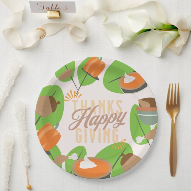 Thanksgiving Dinner Turkey Pumpkin Fall Greenery Paper Plate (Wedding)