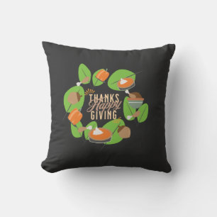 Thanksgiving Dinner Turkey Pumpkin Fall Greenery  Throw Pillow