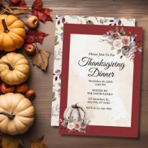 Thanksgiving Dinner Watercolor Burgundy Roses