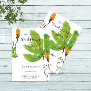 Thanksgiving Dinner Watercolor Pumpkin Invitation