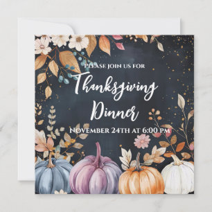 Thanksgiving Dinner Watercolor Pumpkins Invitation
