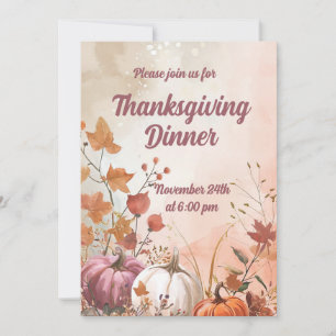 Thanksgiving Dinner Watercolor Pumpkins Invitation