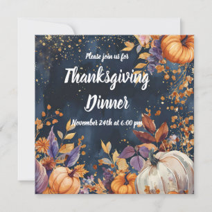 Thanksgiving Dinner Watercolor Pumpkins Invitation