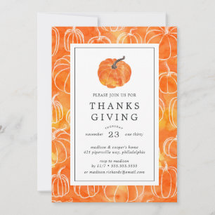 Thanksgiving Dinner Watercolor Pumpkins Invitation