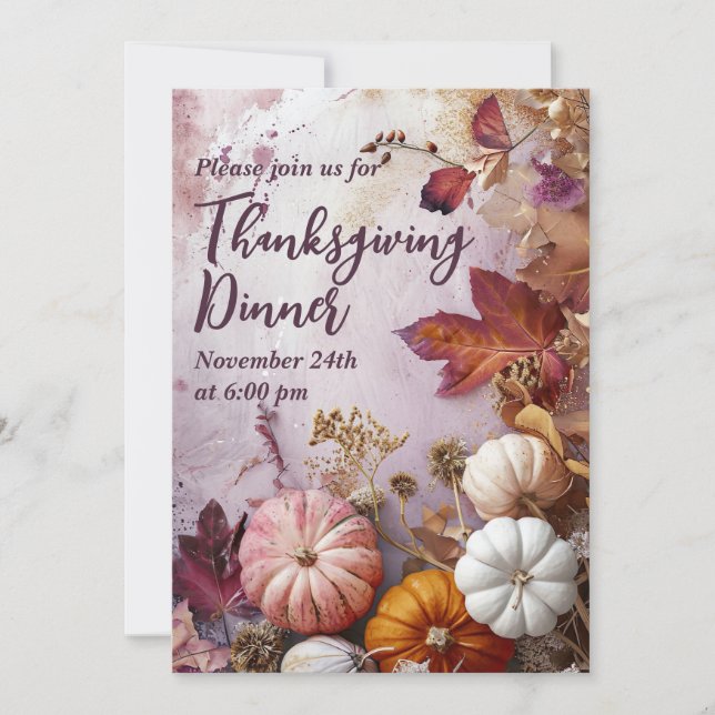 Thanksgiving Dinner Watercolor Pumpkins Invitation (Front)