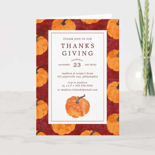 Thanksgiving Dinner | Watercolor Pumpkins Invitation (Front)