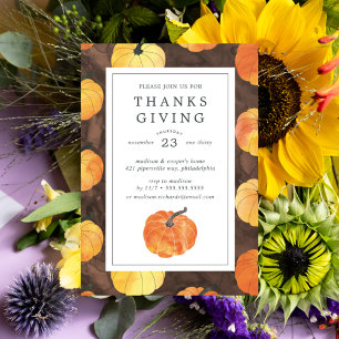 Thanksgiving Dinner Watercolor Pumpkins Invitation
