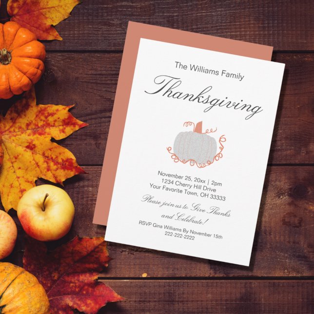Thanksgiving Dinner White Pumpkin  Invitation (Creator Uploaded)