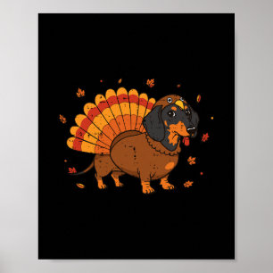 Thanksgiving Dog Dachshund Turkey Wiener Fall Men  Poster