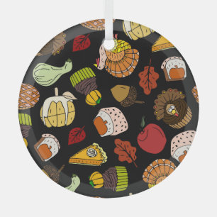 Thanksgiving doodles, festive, hand-drawn set. glass ornament