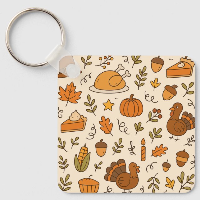 Thanksgiving Doodles Seamless Pattern Keychain (Front)
