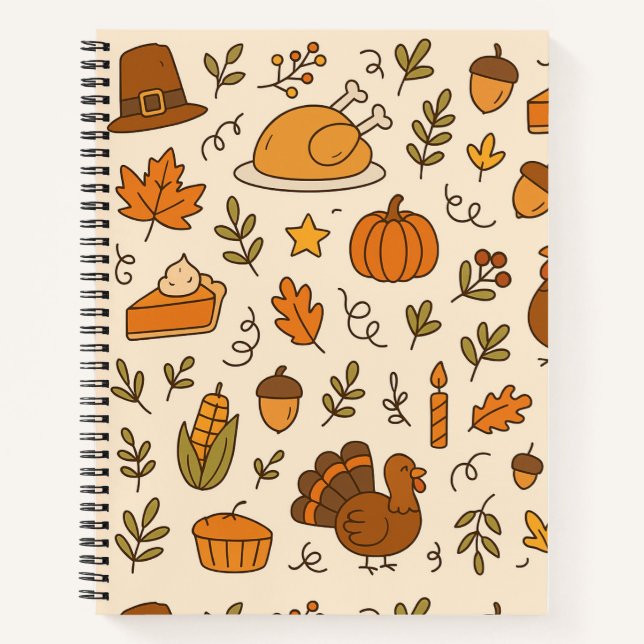 Thanksgiving Doodles Seamless Pattern Notebook (Front)