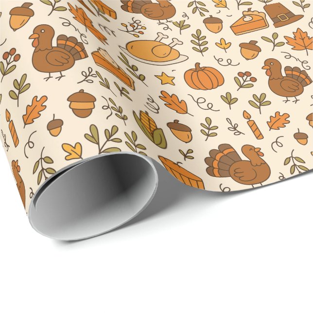 Thanksgiving Doodles Seamless Pattern Wrapping Paper (Roll Corner)