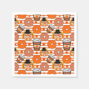 Thanksgiving Doughnuts and Coffee Fall Orange Stri Napkin