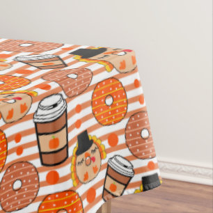 Thanksgiving Doughnuts and Coffee Fall Orange Stri Tablecloth