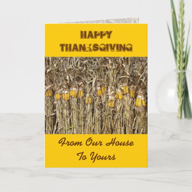 Thanksgiving Dried Corn Stalk Decorations Holiday Card (Front)