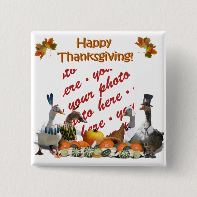 Thanksgiving Ducks 2 Inch Square Button (Front)