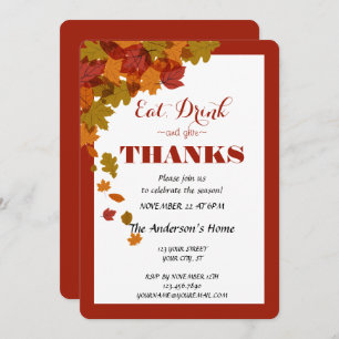 Thanksgiving Eat Drink & Give Thanks Fall Leaves Invitation