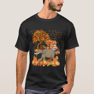 Thanksgiving Elephant With Fall Pumpkins Sunflower T-Shirt