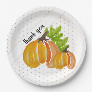 Thanksgiving Exotic Watercolor Pumpkin Thank You Paper Plate