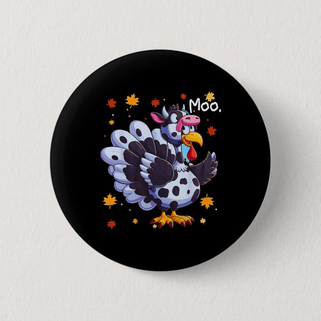 Thanksgiving Fake Turkey Moo Cow Head Funny Fall  2 Inch Round Button (Front)
