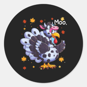 Thanksgiving Fake Turkey Moo Cow Head Funny Fall  Classic Round Sticker