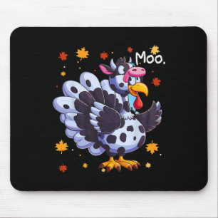 Thanksgiving Fake Turkey Moo Cow Head Funny Fall  Mouse Pad