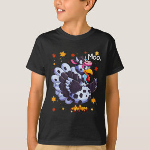 Thanksgiving Fake Turkey Moo Cow Head Funny Fall T-Shirt