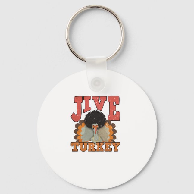 Thanksgiving & Fall Apparel, Jive Turkey - Retro 1 Keychain (Front)