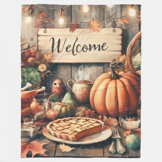 Thanksgiving/Fall/Autumn/Vintage  Fleece Blanket (Front)
