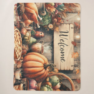 Thanksgiving/Fall/Autumn/Vintage Sherpa Blanket