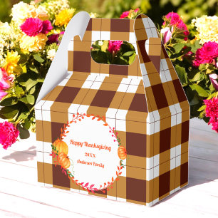 Thanksgiving Fall Brown Plaid Pumpkin  Favor Box