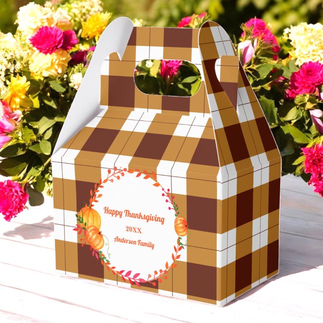 Thanksgiving Fall Brown Plaid Pumpkin  Favor Box (Creator Uploaded)